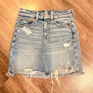 American Eagle Outfitters Light Blue Distressed Jean Skirt